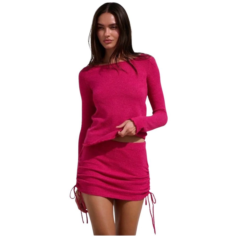 Free People Skirt and Sweater Set Size Small Pink Cabo Ruched Mini FP Beach